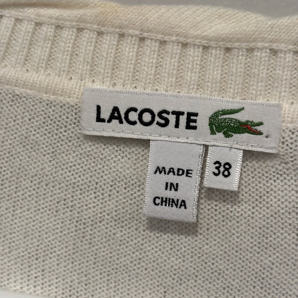 Lacoste V Neck Beige Cream Sweater Colton and cashmere Size 38 - Picture 3 of 9